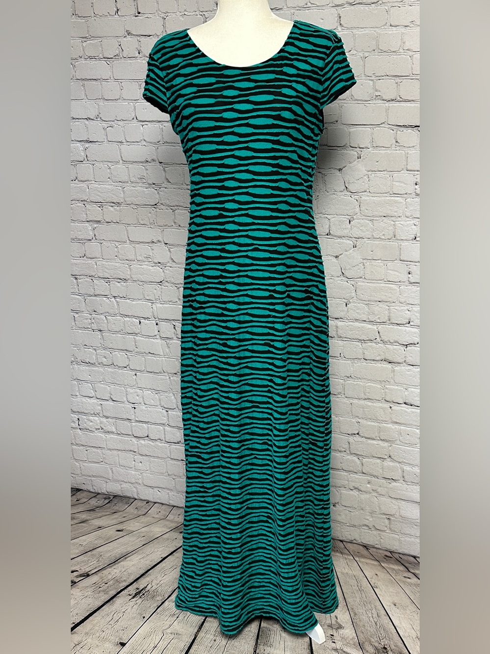 ECI Teal and Black Zebra-Stripe Maxi Dress
